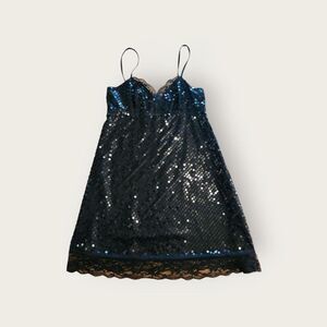 Vintage Y2k Express black sequined spaghetti strap mini dress Size 4